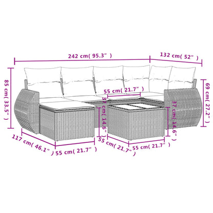 7-teiliges Gartensofa-Set mit Kissen, braun, Polyrattan