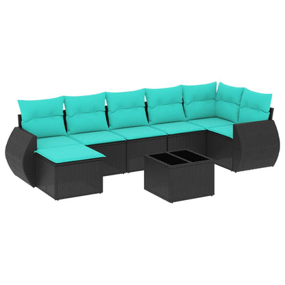 8-teiliges Gartensofa-Set mit Kissen, schwarzes Polyrattan