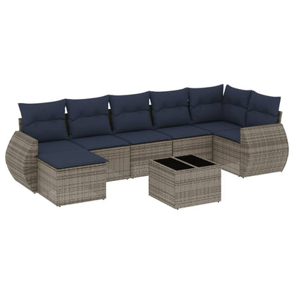 8-teiliges Gartensofa-Set mit Kissen, grau, Polyrattan