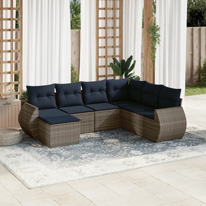 8-teiliges Gartensofa-Set mit Kissen, grau, Polyrattan