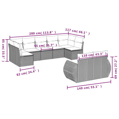 9-teiliges Gartensofa-Set mit Kissen, braun, Polyrattan