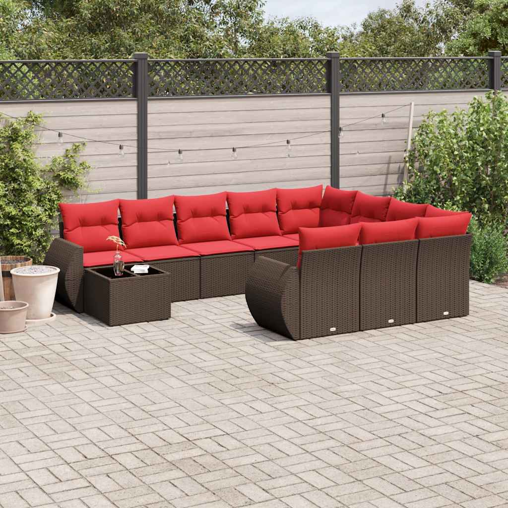 11-teiliges Gartensofa-Set mit Kissen, braun, Polyrattan