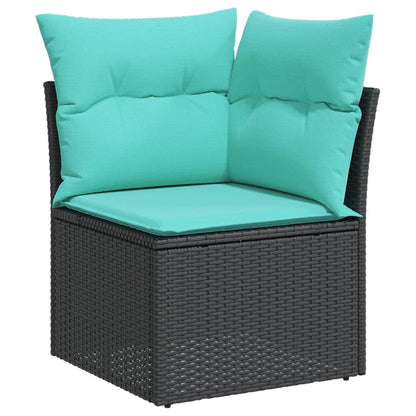 5-teiliges Gartensofa-Set mit Kissen, schwarzes Polyrattan