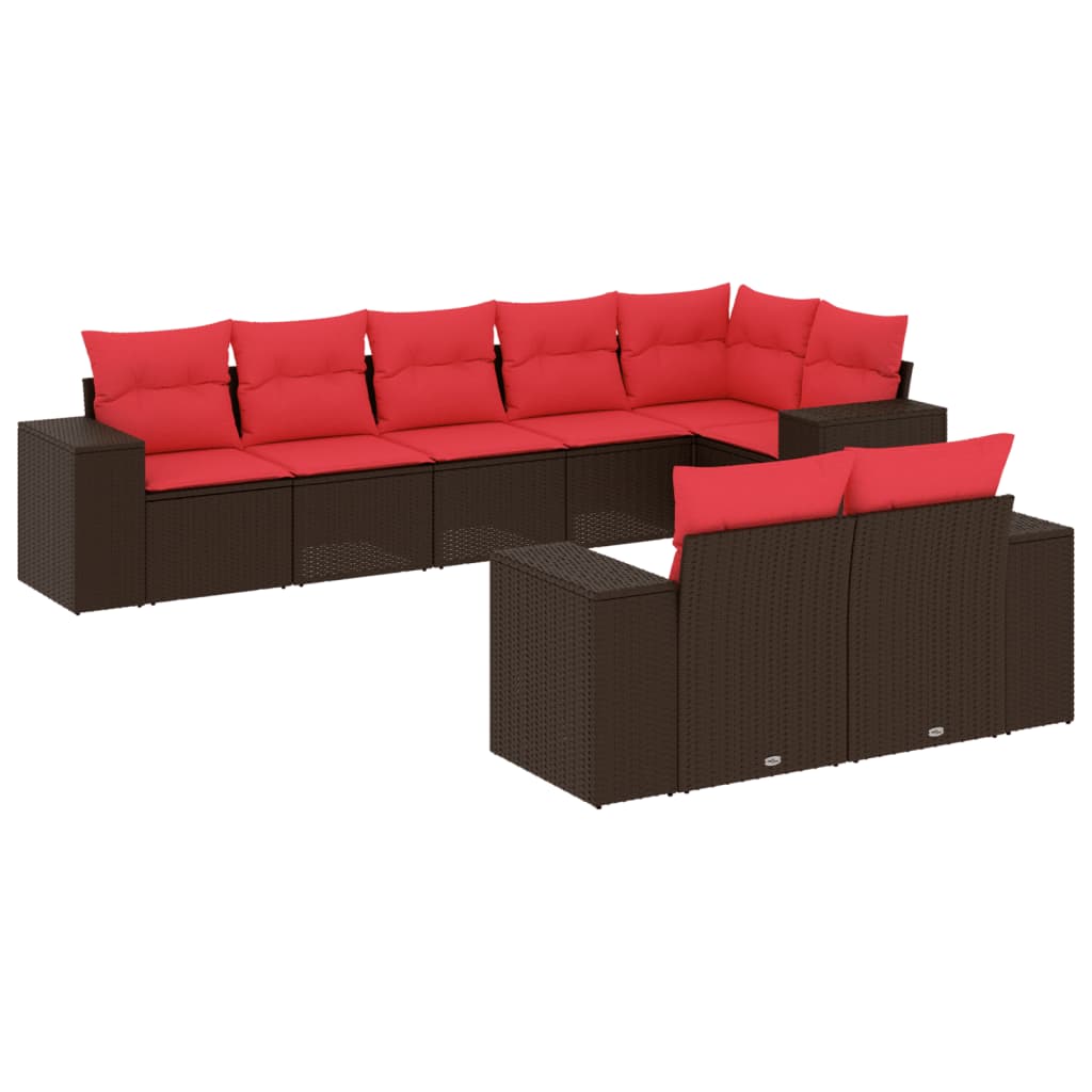 8-teiliges Gartensofa-Set mit Kissen, braun, Polyrattan