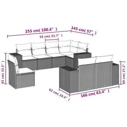 8-teiliges Gartensofa-Set mit Kissen, braun, Polyrattan