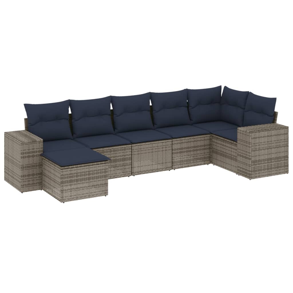 7-teiliges Gartensofa-Set mit Kissen, grau, Polyrattan
