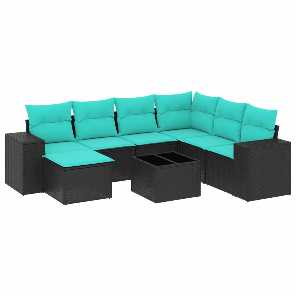 8-teiliges Gartensofa-Set mit Kissen, schwarzes Polyrattan