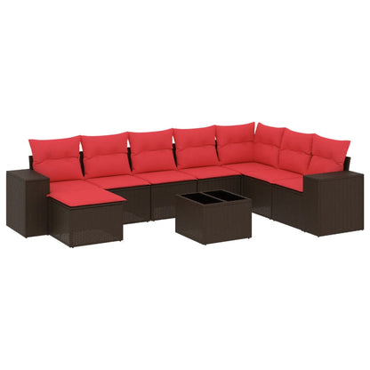 9-teiliges Gartensofa-Set mit Kissen, braun, Polyrattan