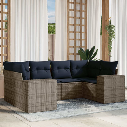 6-teiliges Gartensofa-Set mit Kissen, grau, Polyrattan