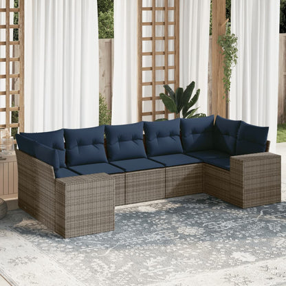 7-teiliges Gartensofa-Set mit Kissen, grau, Polyrattan