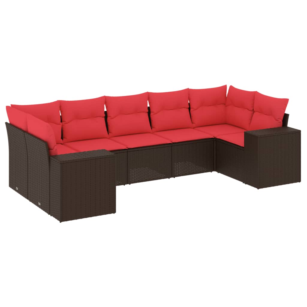 7-teiliges Gartensofa-Set mit Kissen, braun, Polyrattan
