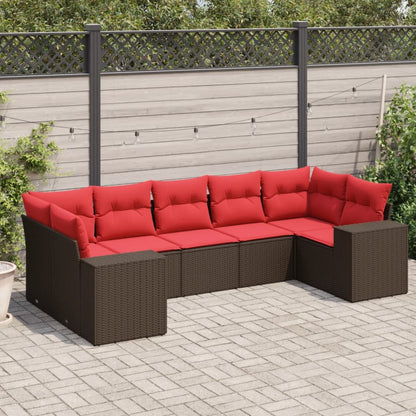 7-teiliges Gartensofa-Set mit Kissen, braun, Polyrattan