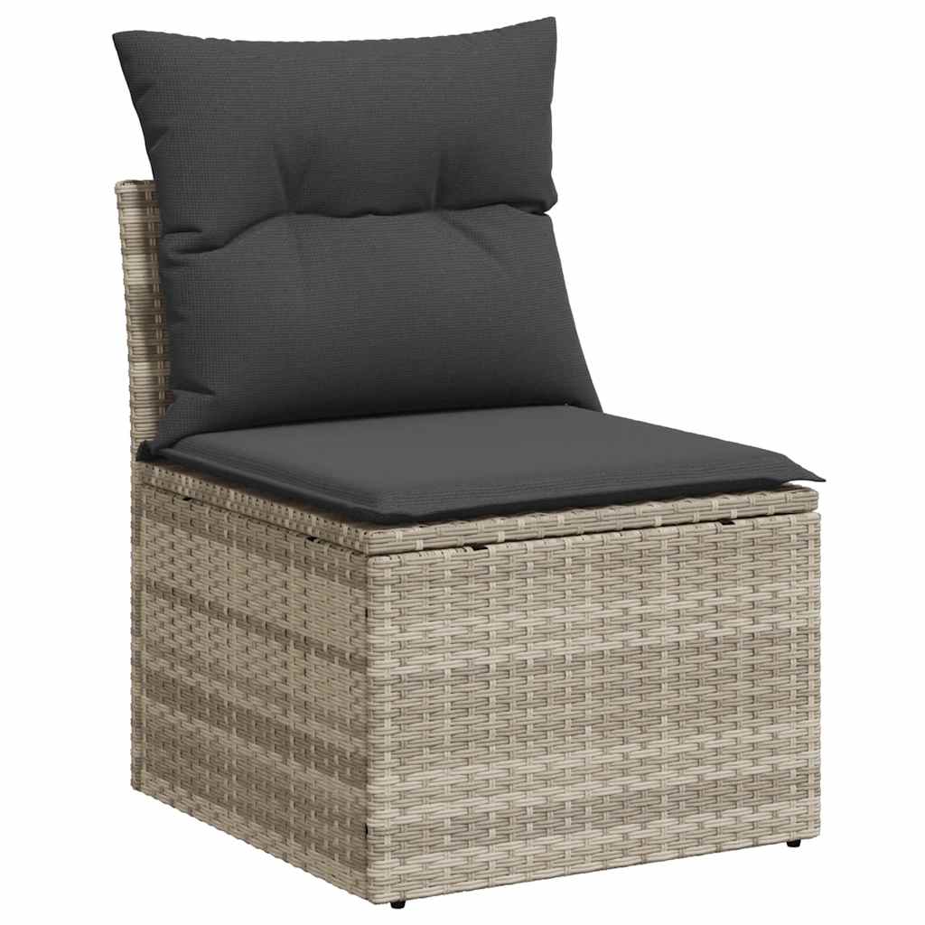10-tlg. Garten-Sofagarnitur mit Kissen Hellgrau Poly Rattan