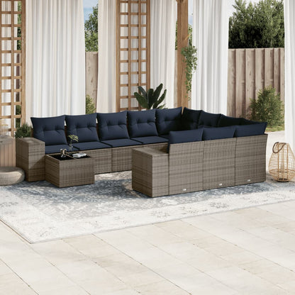 11-teiliges Gartensofa-Set mit Kissen, grau, Polyrattan