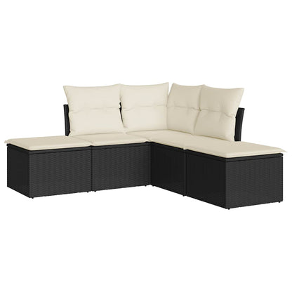 5-tlg. Garten-Sofagarnitur mit Kissen Schwarz Poly Rattan