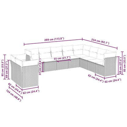 10-tlg. Garten-Sofagarnitur mit Kissen Hellgrau Poly Rattan
