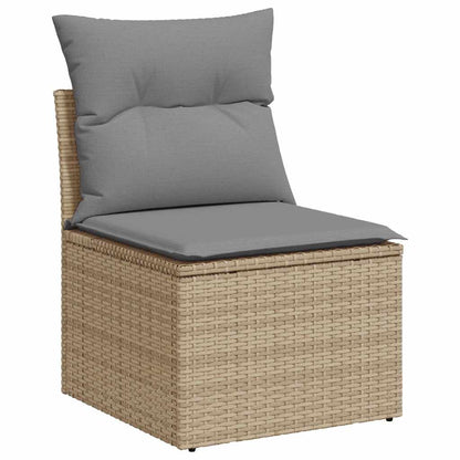 7-tlg. Garten-Sofagarnitur mit Kissen Hellgrau Poly Rattan