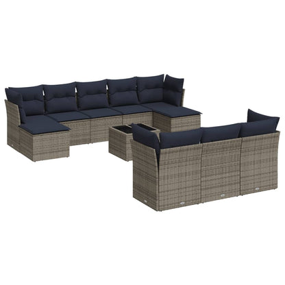 11-teiliges Gartensofa-Set mit Kissen, grau, Polyrattan