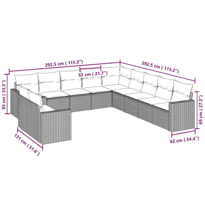 11-tlg. Garten-Sofagarnitur mit Kissen Hellgrau Poly Rattan