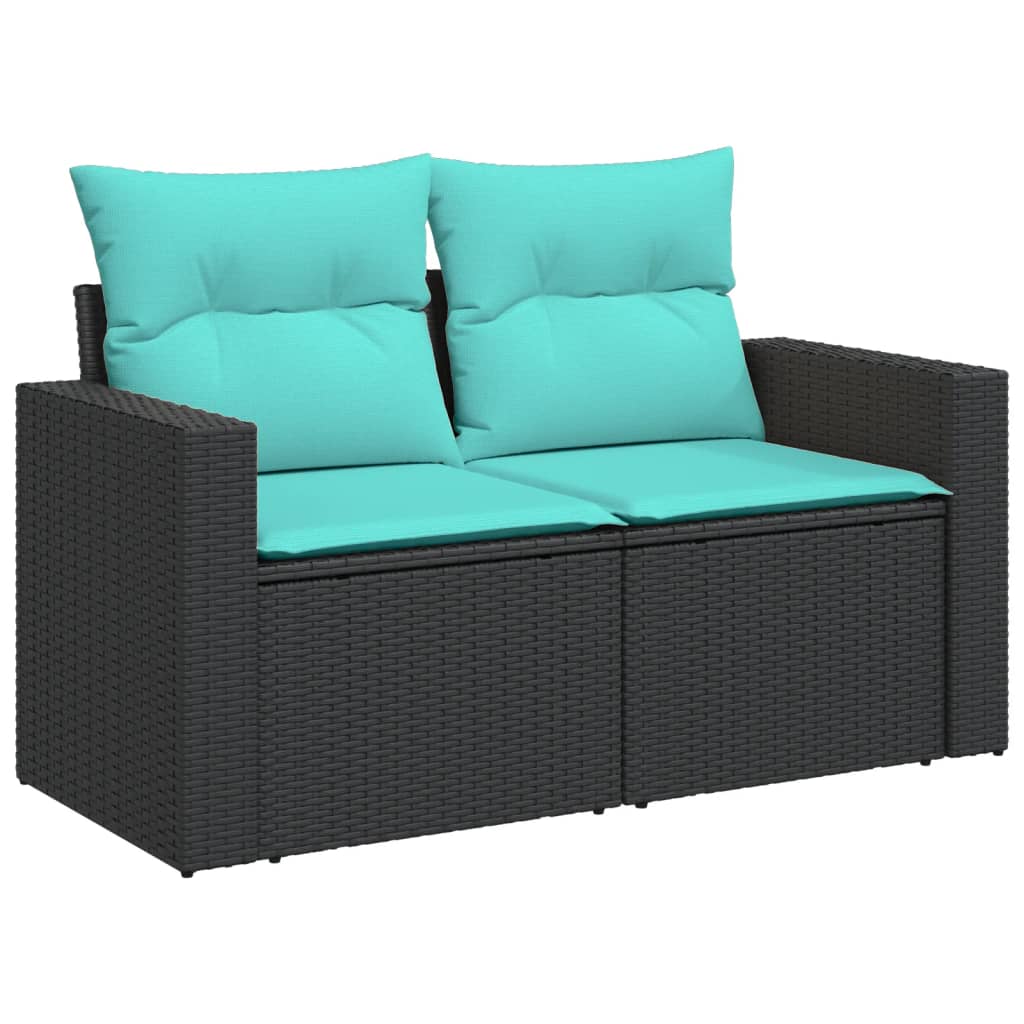 9-tlg. Garten-Sofagarnitur mit Kissen Schwarz Poly Rattan