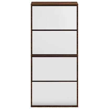 Schuhschrank mit Spiegel 4 Fächer Braun Eiche-Optik 63x17x134cm