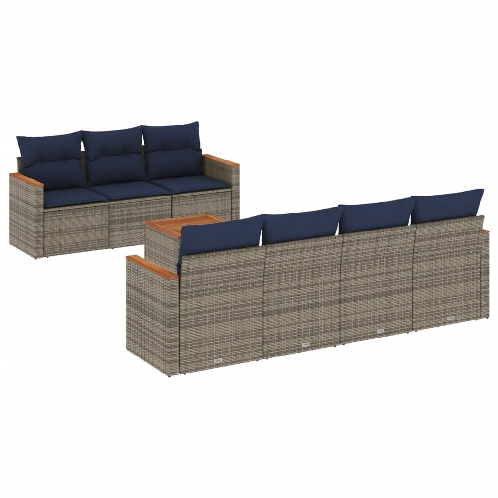 8-teiliges Gartensofa-Set mit Kissen, grau, Polyrattan