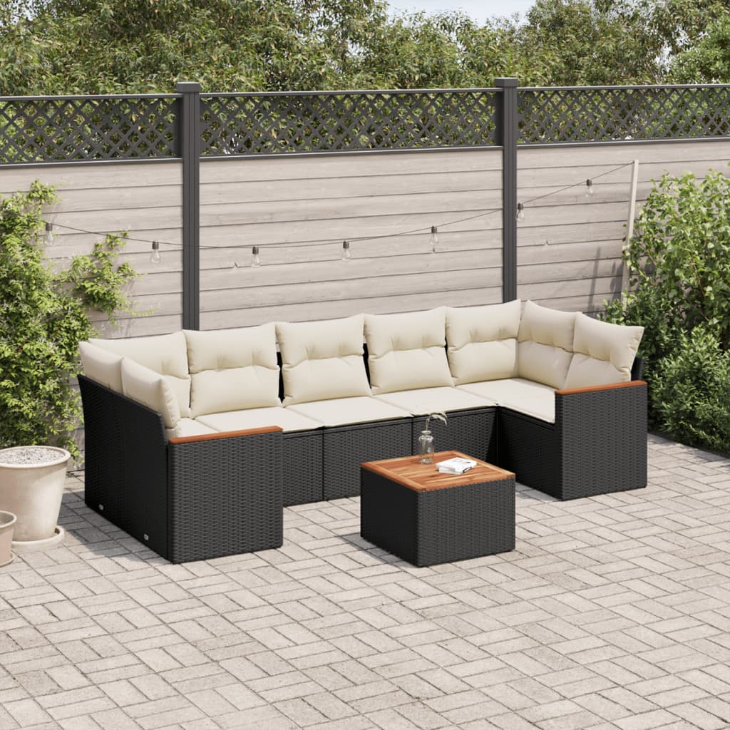 8-tlg. Garten-Sofagarnitur mit Kissen Schwarz Poly Rattan