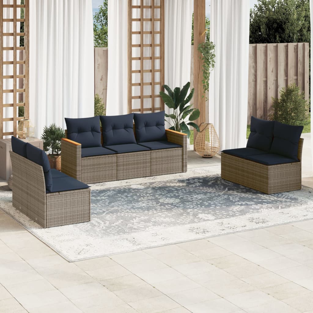 7-teiliges Gartensofa-Set mit Kissen, grau, Polyrattan