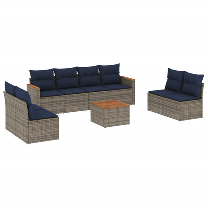 9-teiliges Gartensofa-Set mit Kissen, grau, Polyrattan