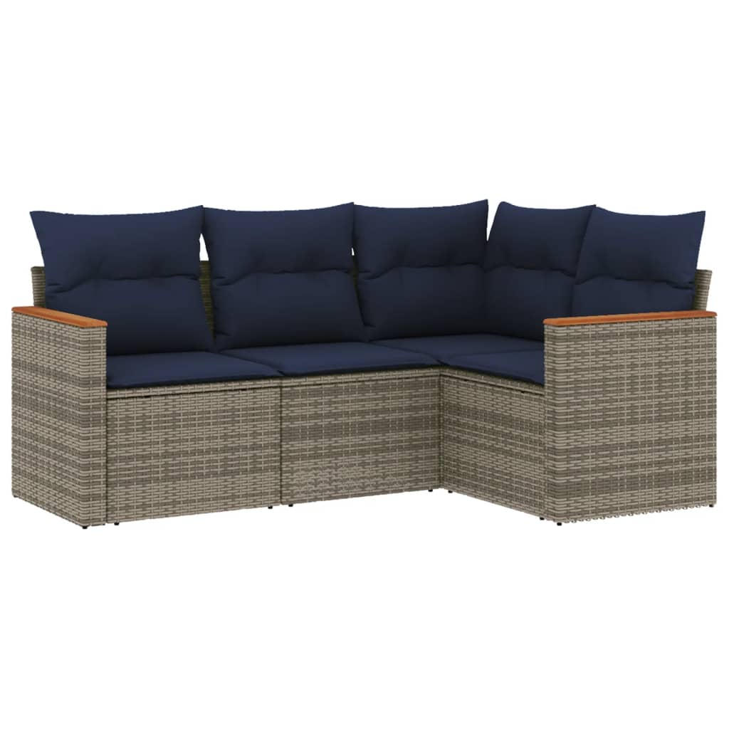 4-teiliges Gartensofa-Set mit Kissen, grau, Polyrattan