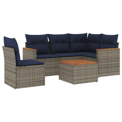 6-teiliges Gartensofa-Set mit Kissen, grau, Polyrattan