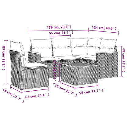 6-teiliges Gartensofa-Set mit Kissen, grau, Polyrattan