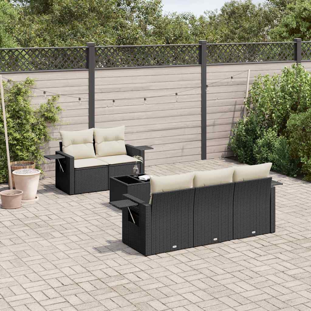 6-tlg. Garten-Sofagarnitur mit Kissen Schwarz Poly Rattan