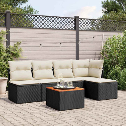6-tlg. Garten-Sofagarnitur mit Kissen Schwarz Poly Rattan