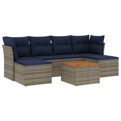 7-teiliges Gartensofa-Set mit Kissen, grau, Polyrattan