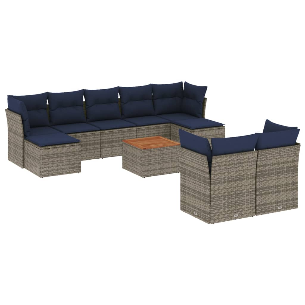 10-teiliges Gartensofa-Set mit Kissen, grau, Polyrattan