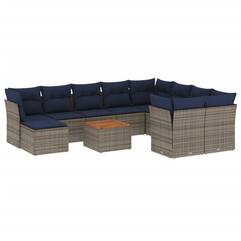 11-teiliges Gartensofa-Set mit Kissen, grau, Polyrattan