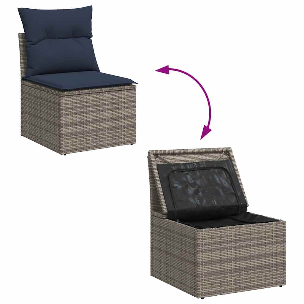 11-teiliges Gartensofa-Set mit Kissen, grau, Polyrattan