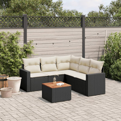 6-tlg. Garten-Sofagarnitur mit Kissen Schwarz Poly Rattan