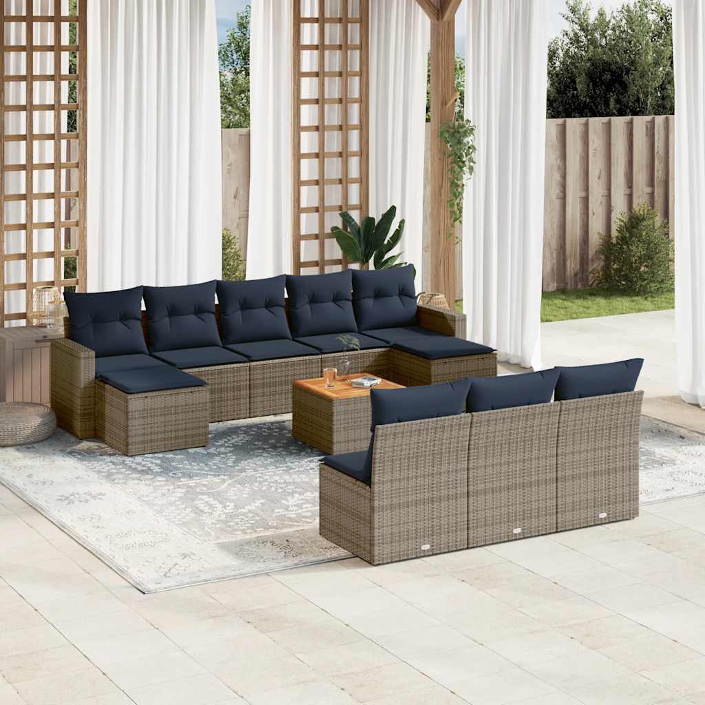 11-teiliges Gartensofa-Set mit Kissen, grau, Polyrattan