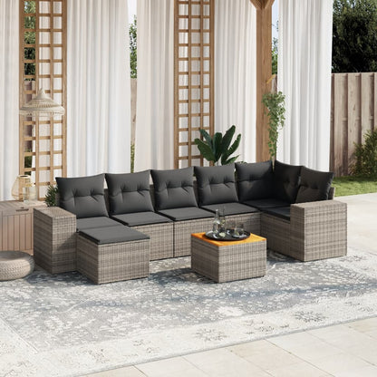 8-tlg. Garten-Sofagarnitur mit Kissen Grau Poly Rattan