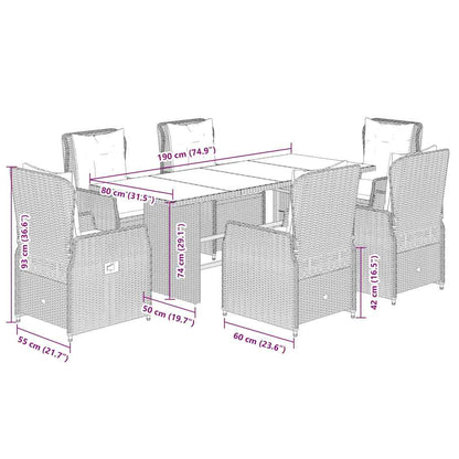 7-tlg. Garten-Essgruppe mit Kissen Grau Poly Rattan