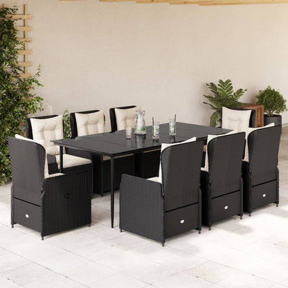 9-tlg. Garten-Essgruppe mit Kissen Schwarz Poly Rattan