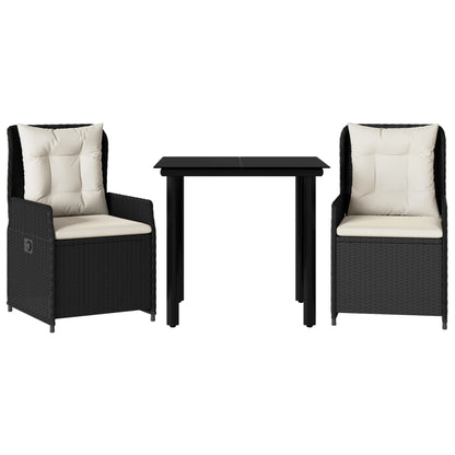 3-tlg. Garten-Essgruppe mit Kissen Schwarz Poly Rattan