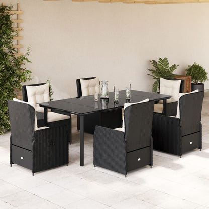7-tlg. Garten-Essgruppe mit Kissen Schwarz Poly Rattan