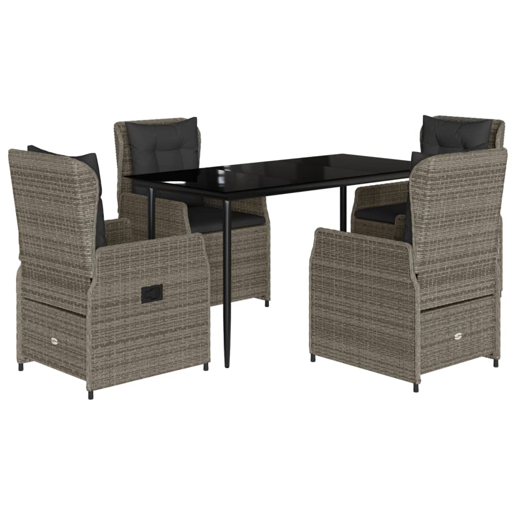 5-tlg. Garten-Essgruppe mit Kissen Grau Poly Rattan