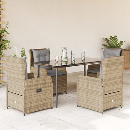 5-tlg. Garten-Essgruppe mit Kissen Beige Poly Rattan