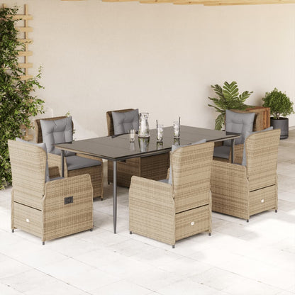 7-tlg. Garten-Essgruppe mit Kissen Beige Poly Rattan