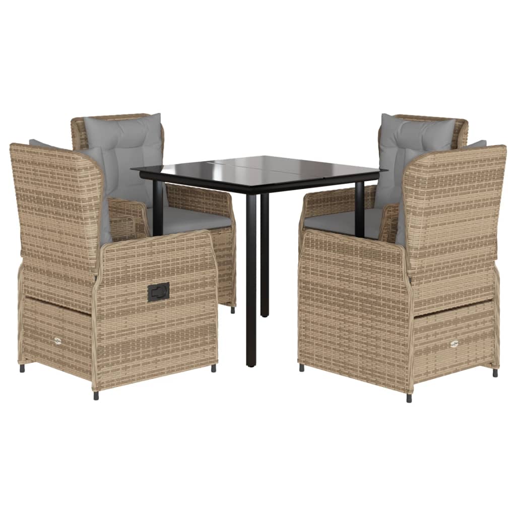 5-tlg. Garten-Essgruppe mit Kissen Beige Poly Rattan