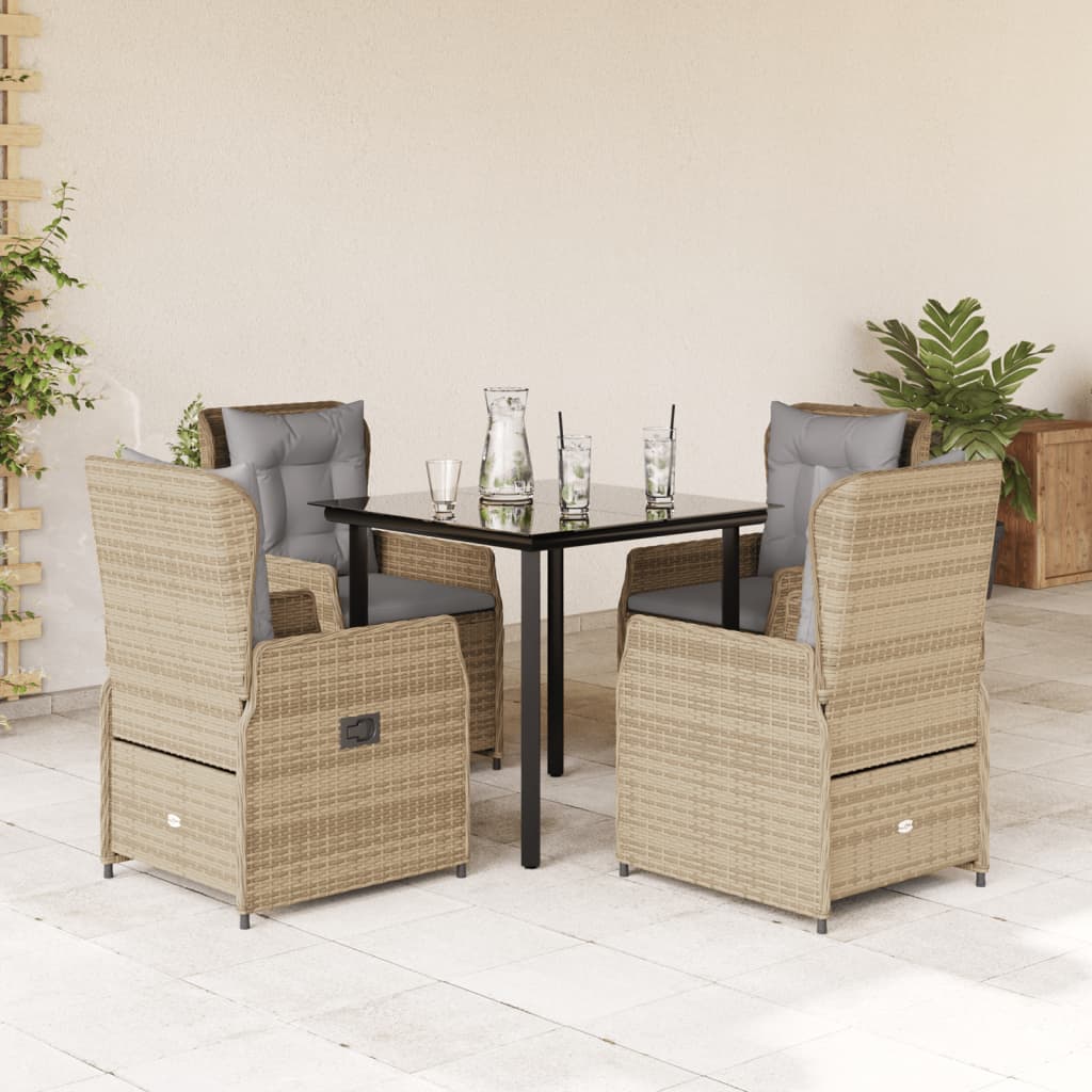 5-tlg. Garten-Essgruppe mit Kissen Beige Poly Rattan